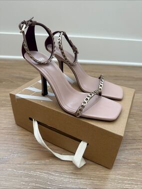 Zara Blush Pink Chain-Trim Stiletto Heels